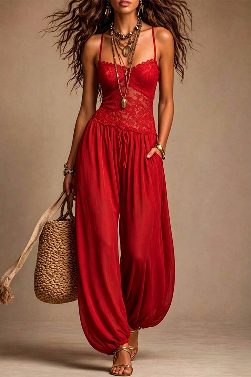 Boho Lace Cami Harem Jumpsuit
